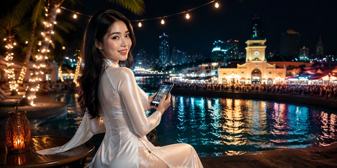 Khung cảnh sòng bài casino sang trọng tại TP.HCM với phụ nữ mặc áo dài truyền thống
